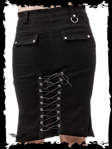 Sort, knelangt skjørt med snøring