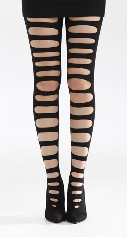 Front slash footless tights