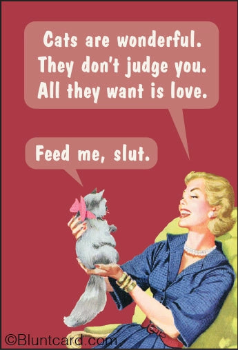 Magnet: Cats are wonderful. Then don't judge you. All they want is love. Feed me, slut.